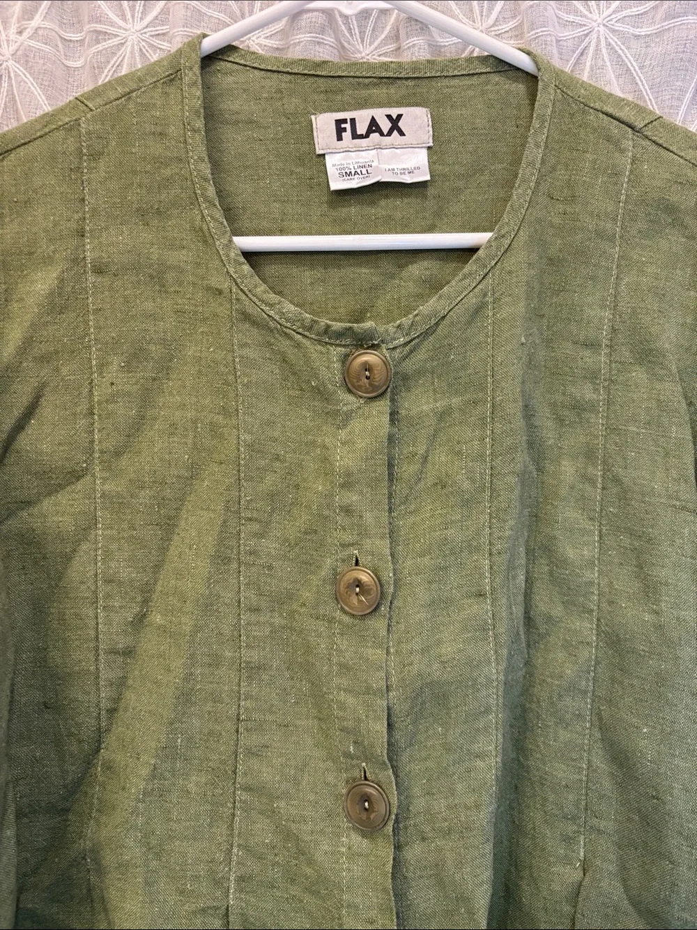 Flax Olive Button-Front Linen Button Down